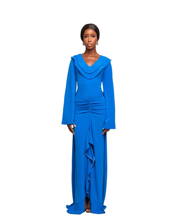 DSC02144-1 Royal Sapphire Draped Maxi Dress