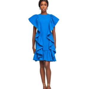 Azure Cascade Ruffle Mini Dress
