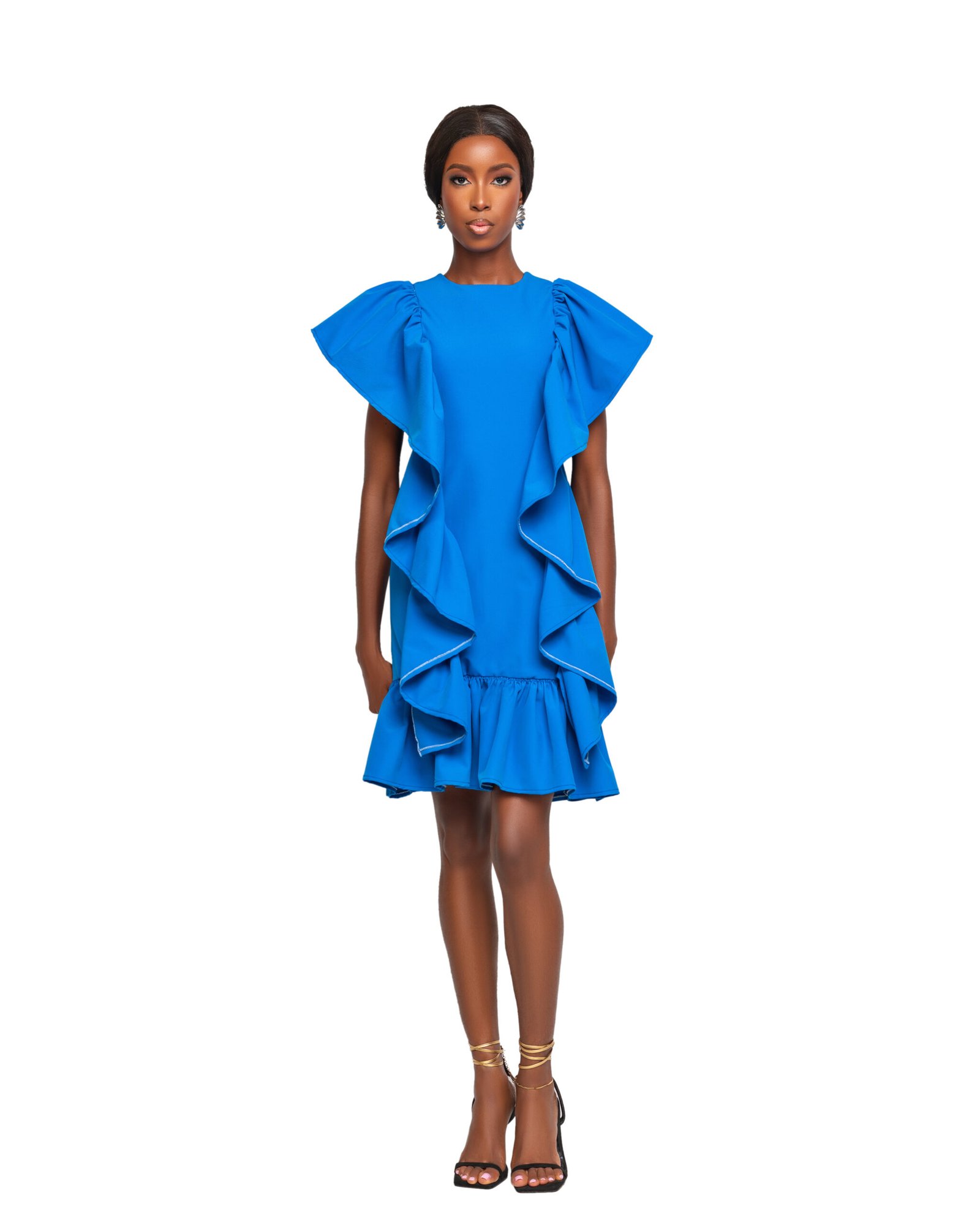 Azure Cascade Ruffle Mini Dress