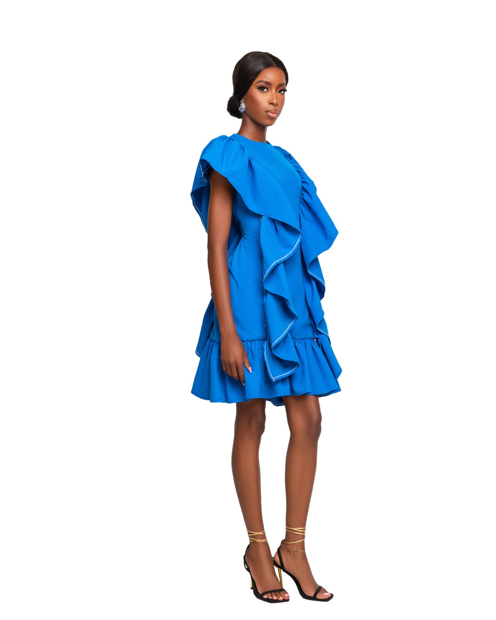 Azure Cascade Ruffle Mini Dress - Image 3