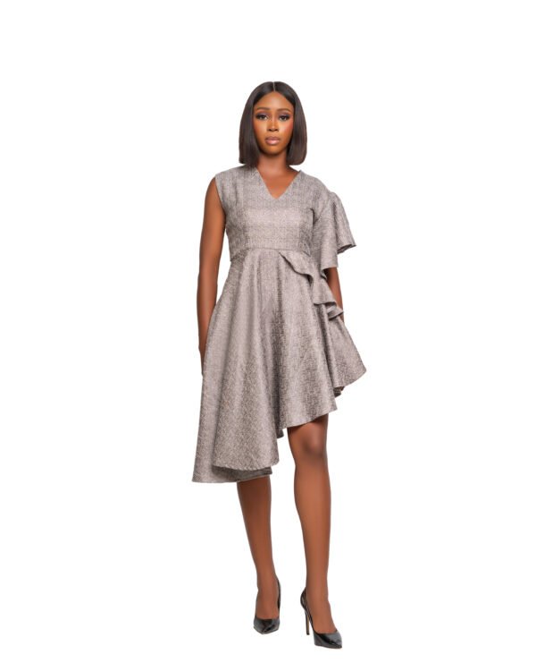 DSC02215-1 Asymmetrical Ruffle Sleeve Dress