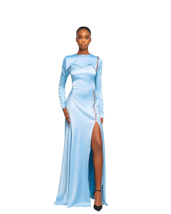 Sky Satin Slit Gown