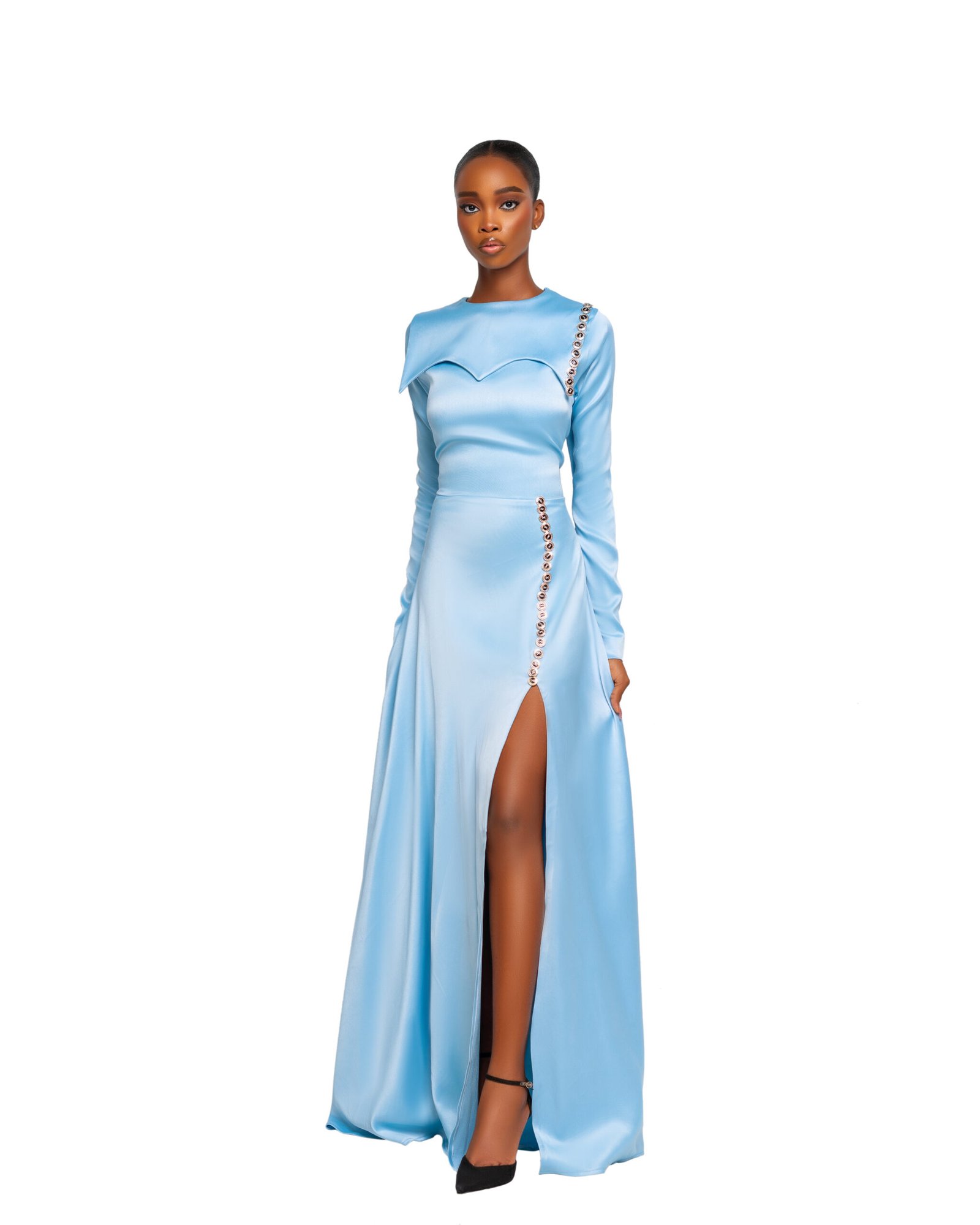 Sky Satin Slit Gown - Image 3