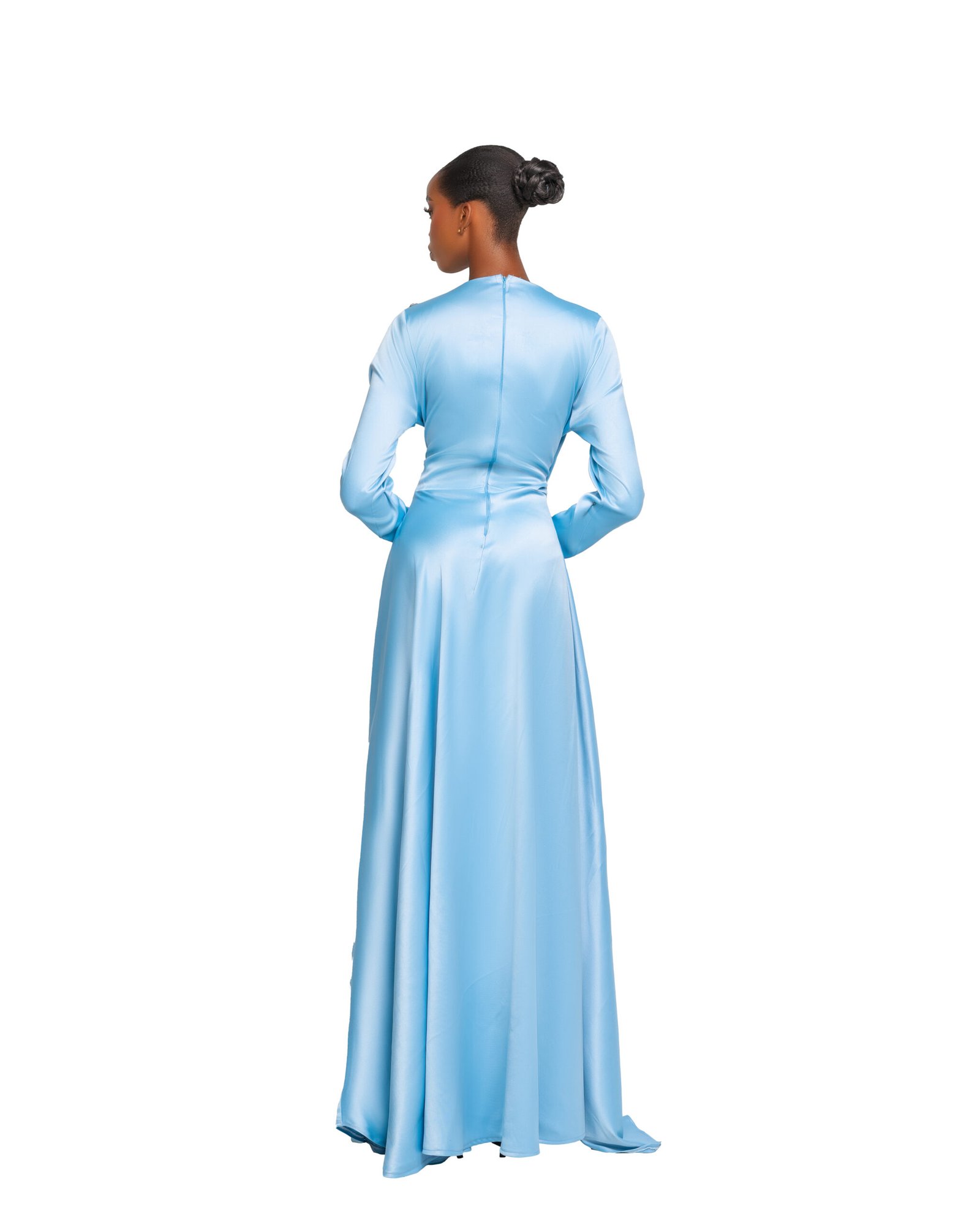 Sky Satin Slit Gown - Image 2